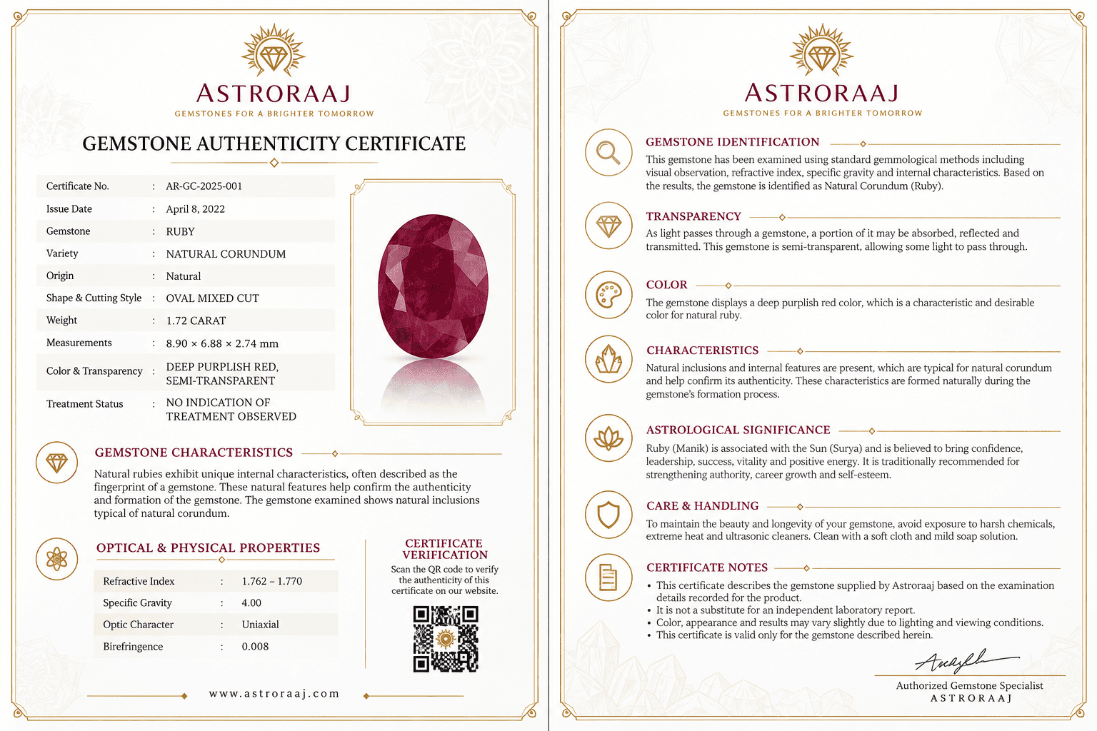 AstroRaaj Sapphire Gemological Report